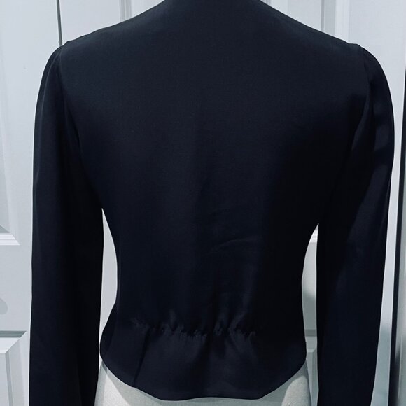 Tuleh Black Silk Deep V Neck Button Waist Blouse - Picture 8 of 8